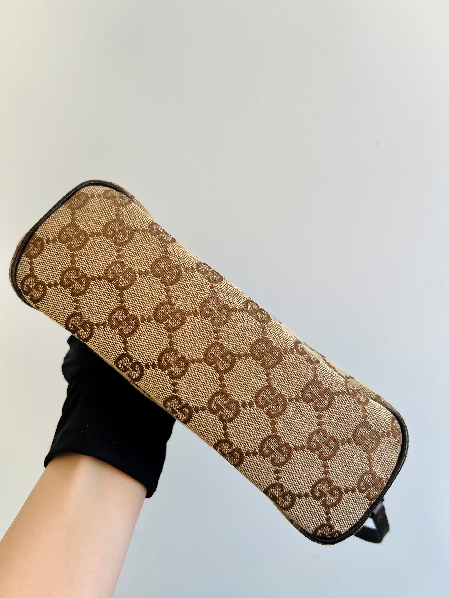 Pre-loved Gucci vintage GG Canvas Boat Baguette Bag Brown