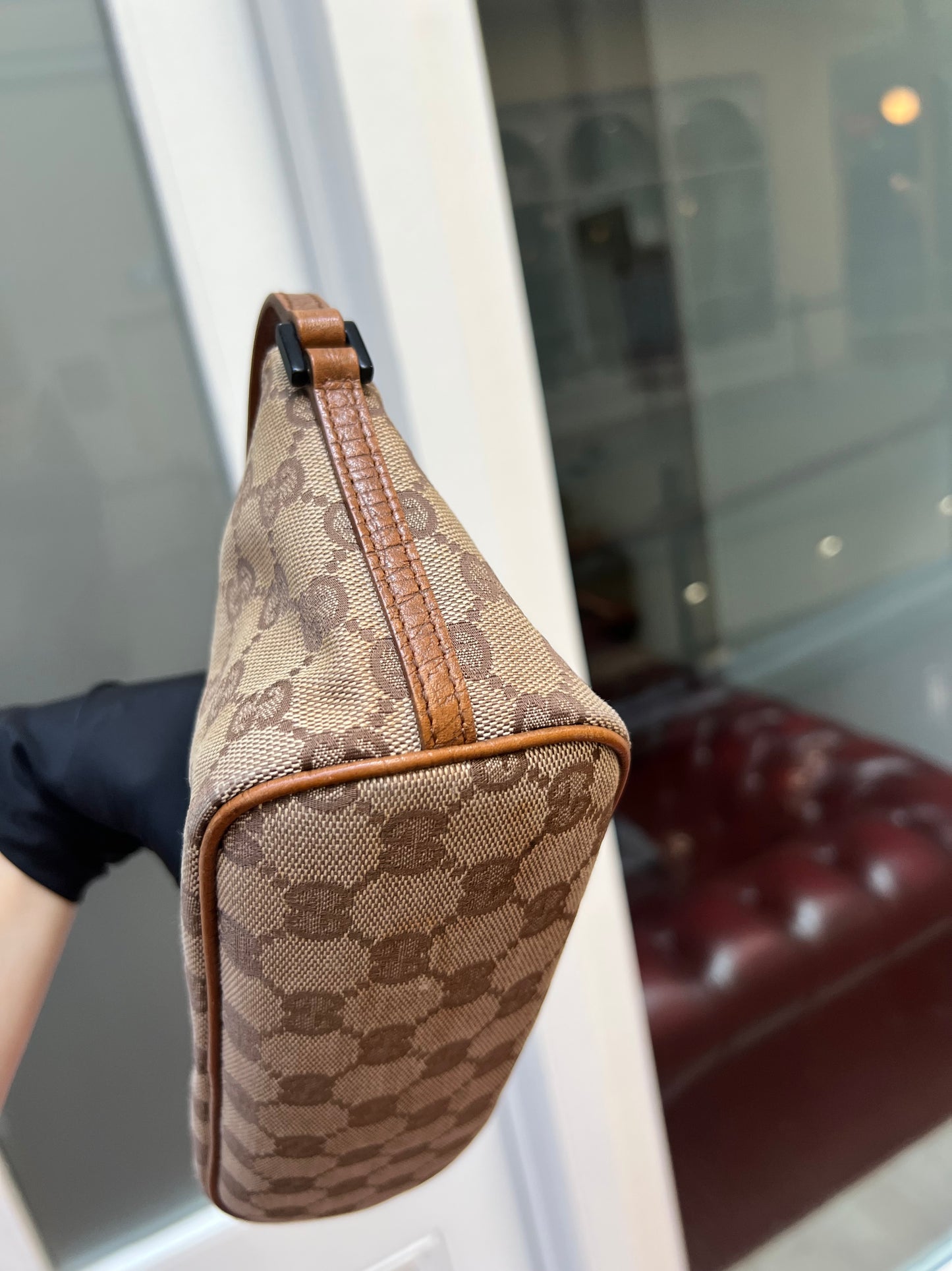 Pre-loved Gucci vintage GG Canvas Boat Baguette Bag Brown