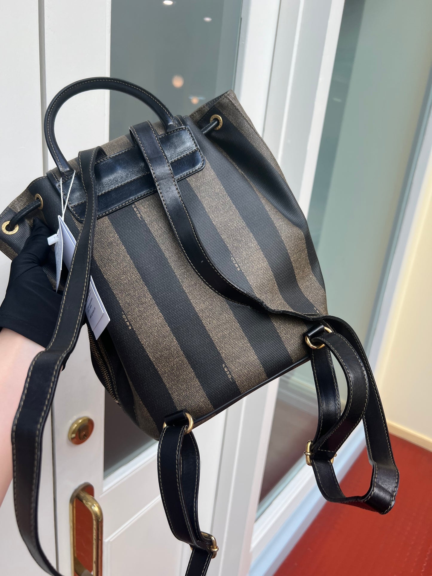 Pre-loved Fendi Vintage Backpack in Brown Pequin Striped