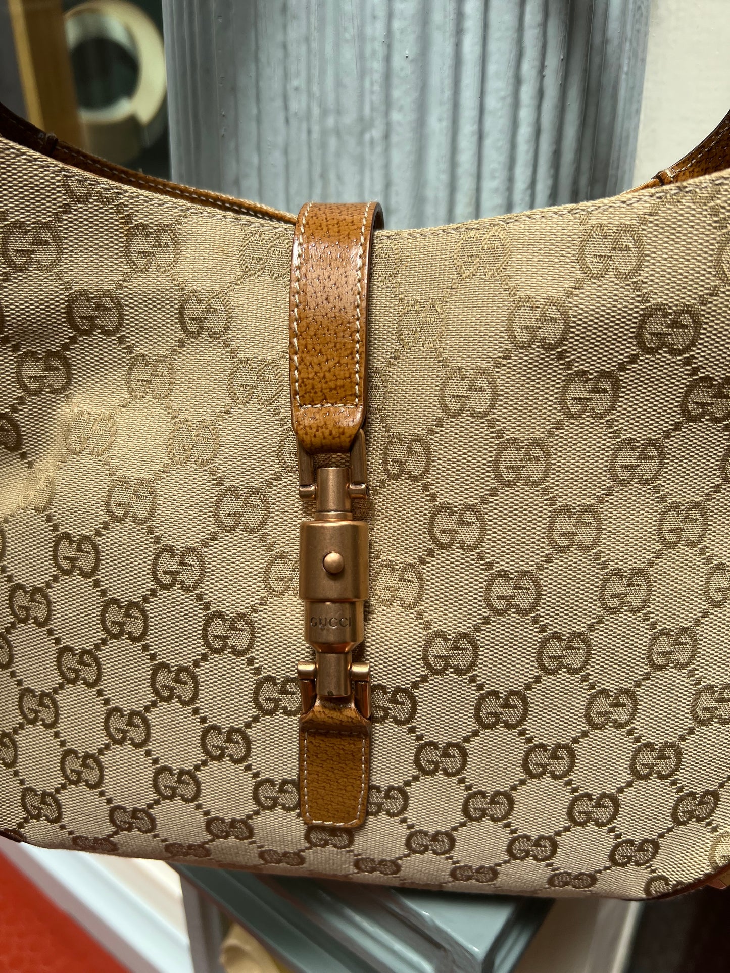 Pre-Loved Gucci Gg Canvas Nailhead Jackie Shoulder Bag
