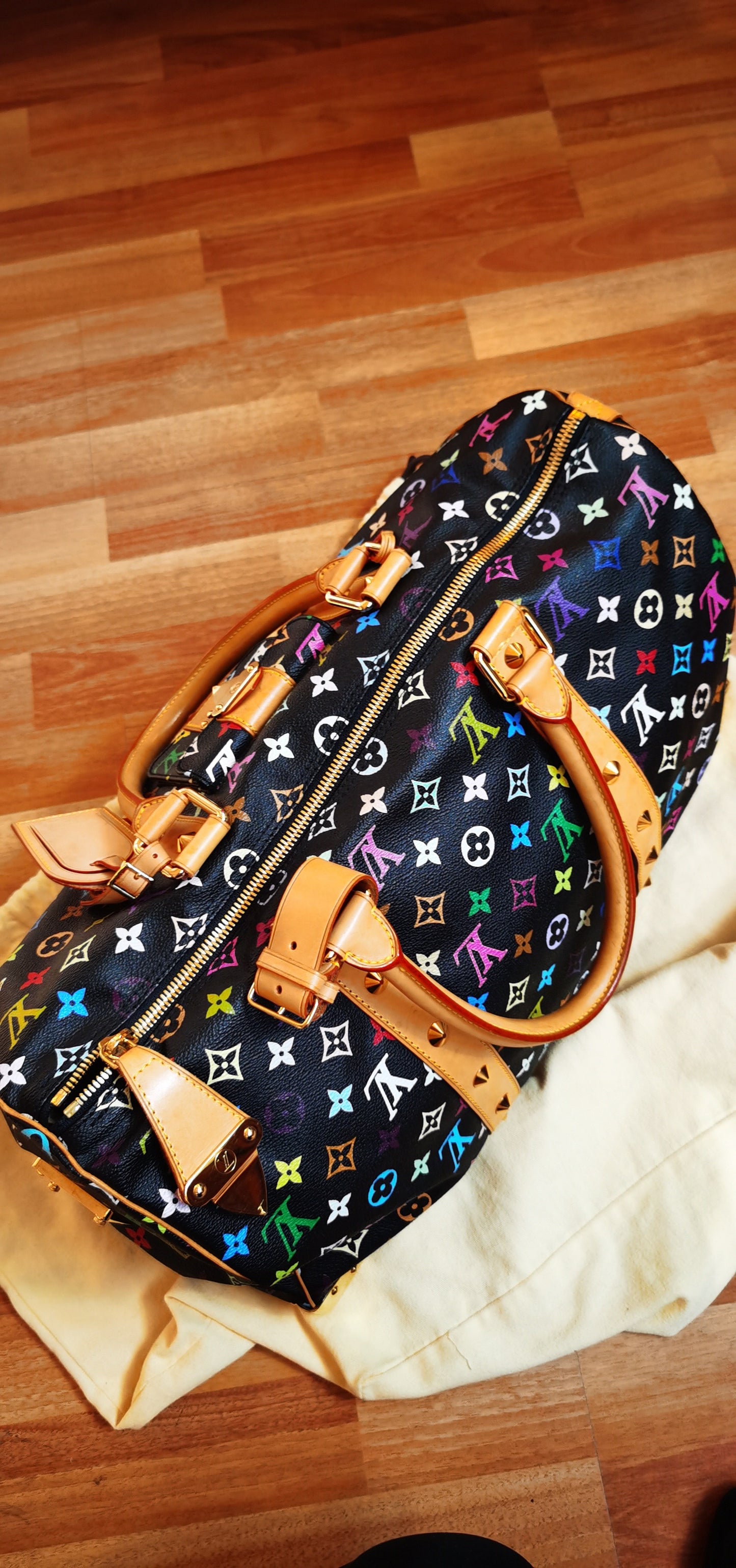Pre-loved Louis Vuitton 2003 Black Monogram Multicolor keepall 45 Handbag Travelbag