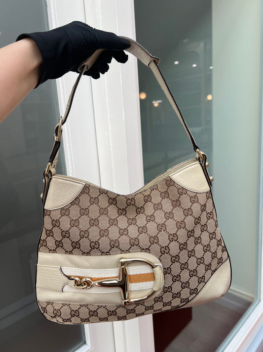 Pre-loved Gucci Hobo Horsebit Monogramm GG Shoulder bag