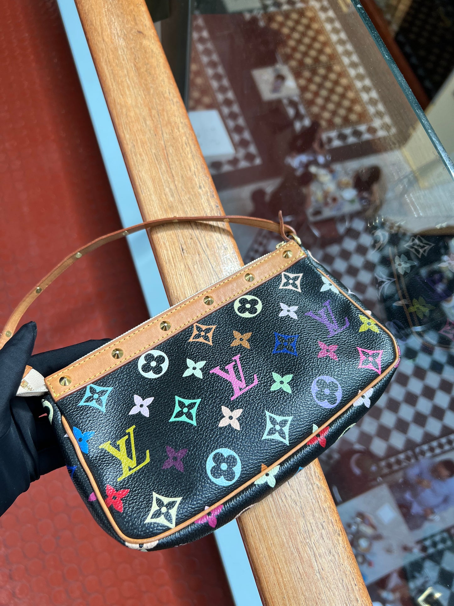 Pre-loved Louis Vuitton Vintage Pochette Accessoire Leather Handbag In Takashi Murakami Multicolour Monogram