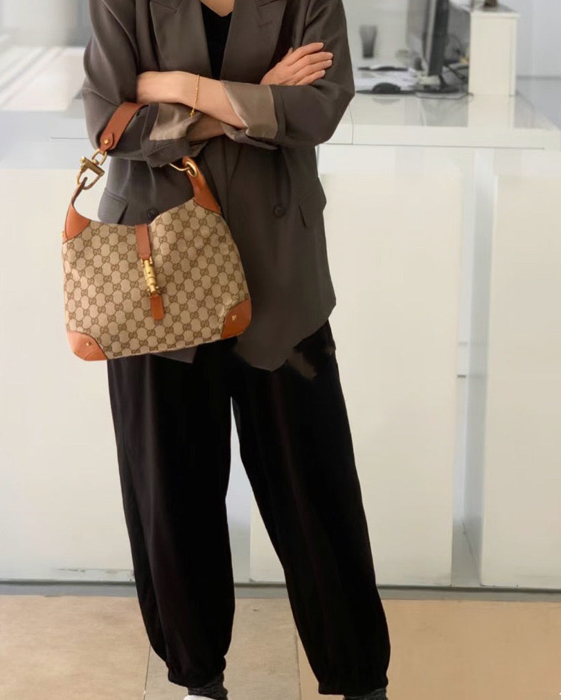Pre-Loved Gucci Gg Canvas Nailhead Jackie Shoulder Bag