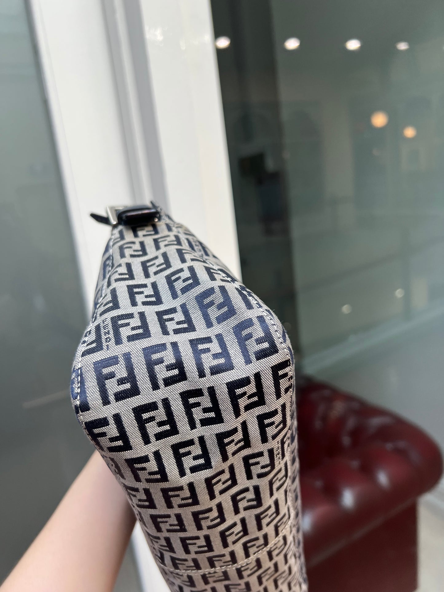 Pre-loved Fendi Monogram FF Mama Forever Baguette Flap Navy Blue