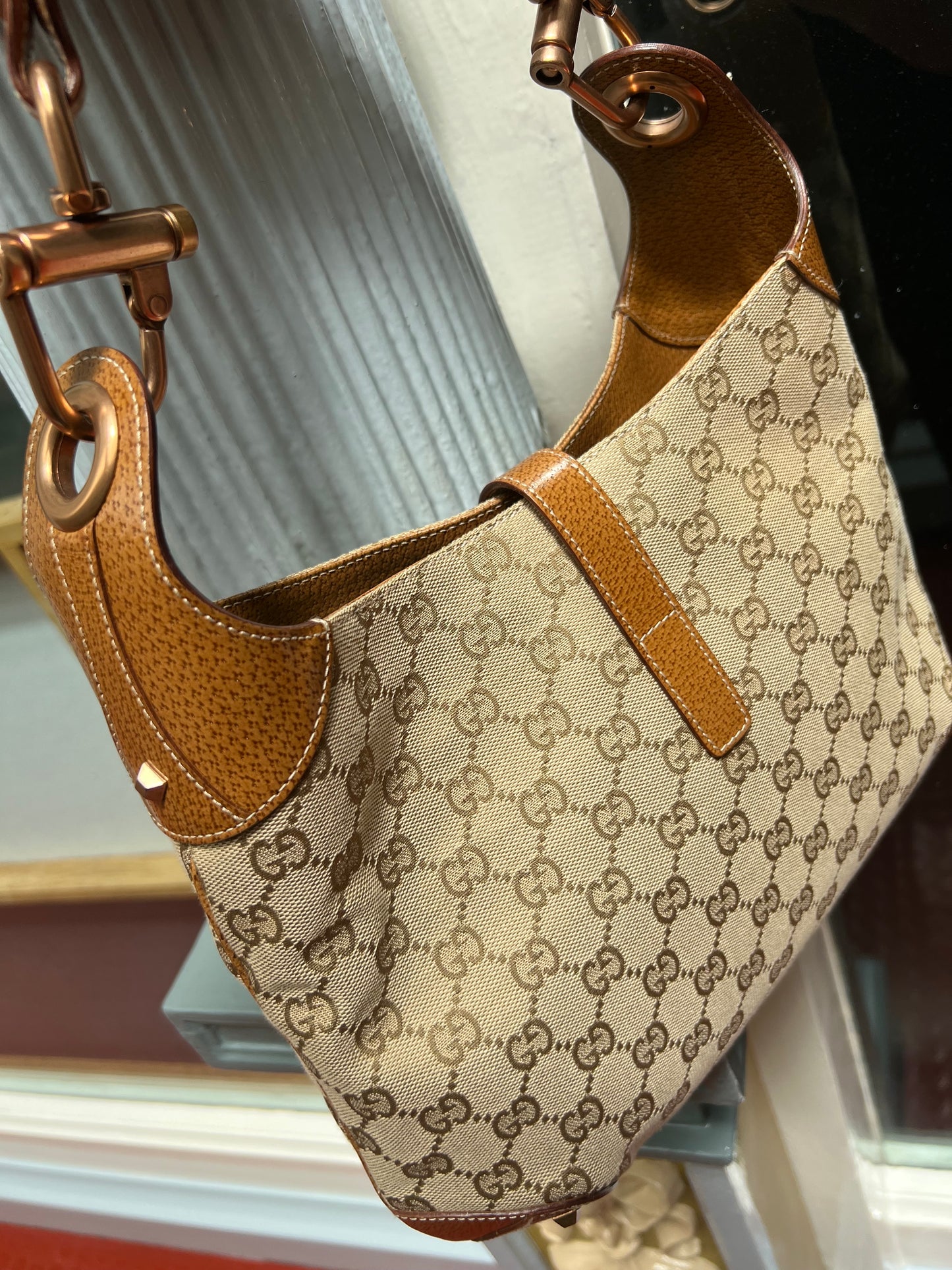 Pre-Loved Gucci Gg Canvas Nailhead Jackie Shoulder Bag