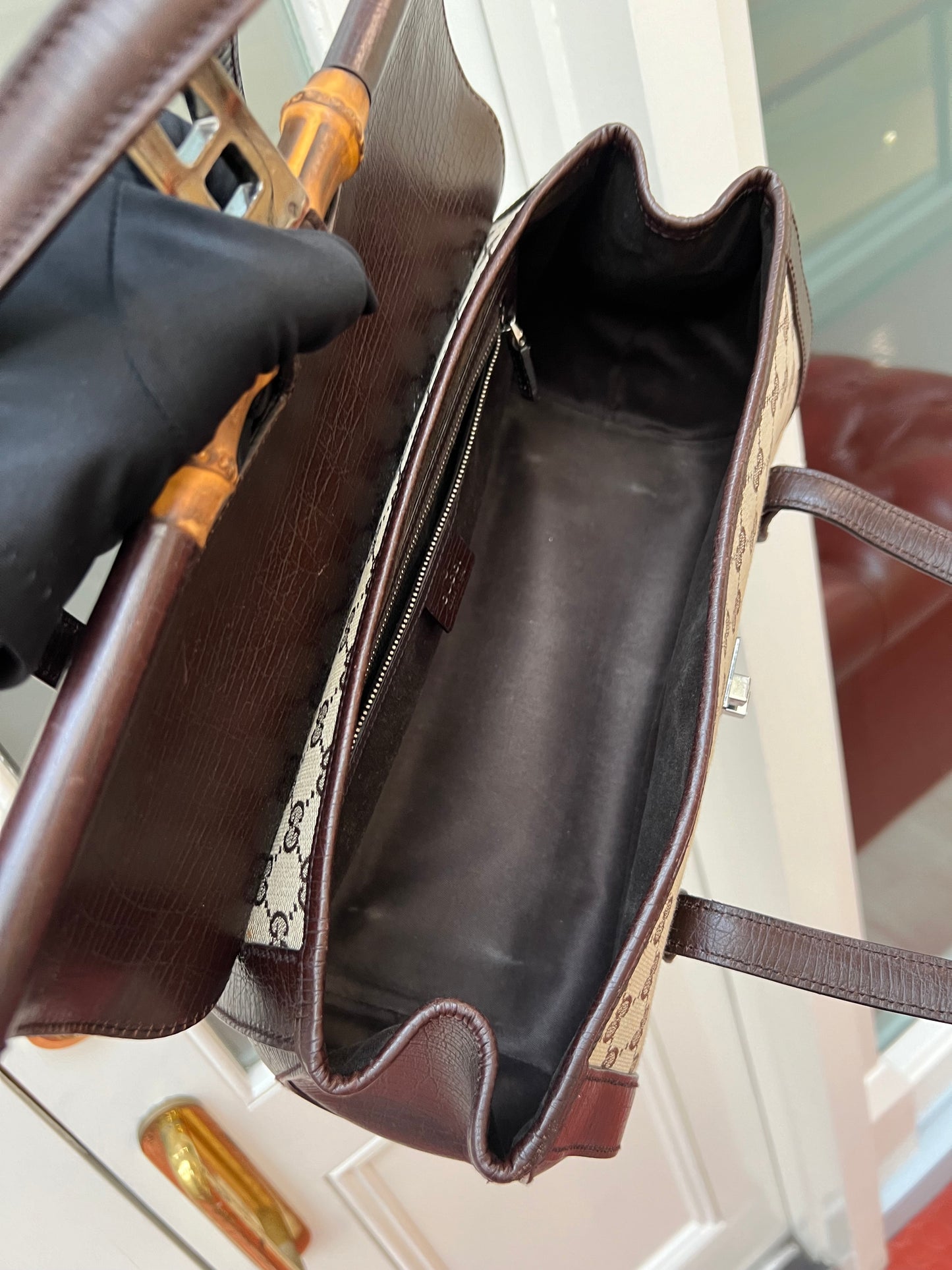 Pre-loved Gucci by Tom Ford Brown Bullet Bag Bamboo Lock Flap S/S 2003