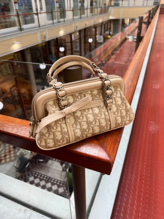 Pre-loved Dior Beige/White Coated Canvas Diorissimo Romantique Trotter Satchel 2008