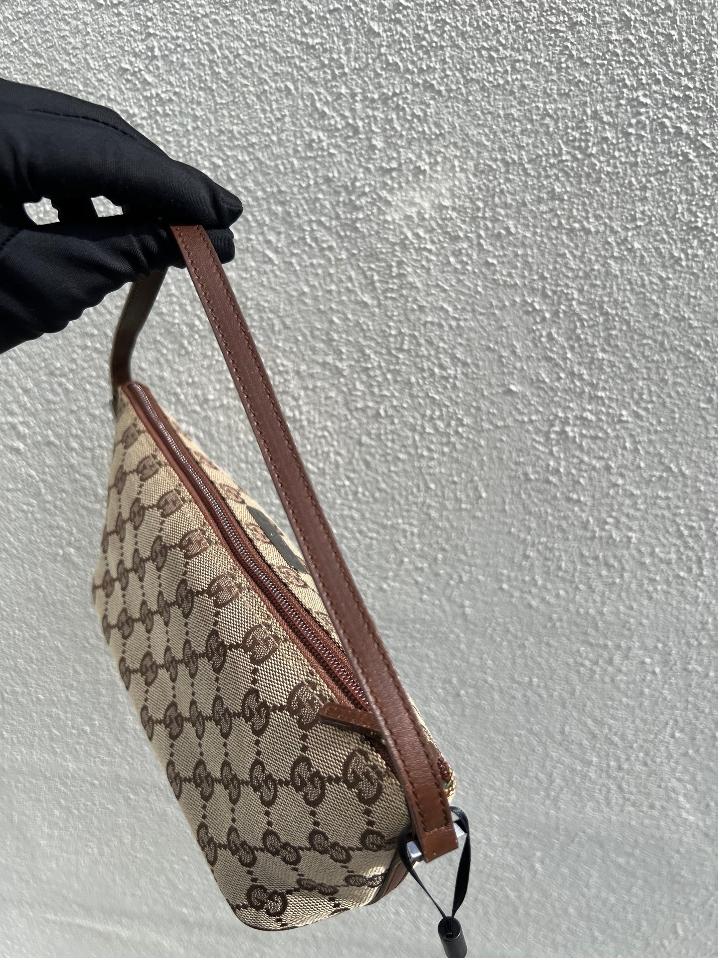 Pre-loved Gucci vintage GG Canvas Boat Baguette Bag Brown