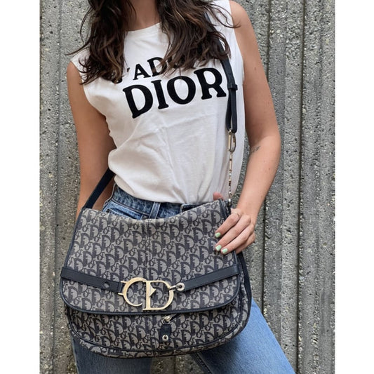 Pre-loved Dior Trotter Logo Canvas CD Flap Large Messenger Crossbody Saddle Bag