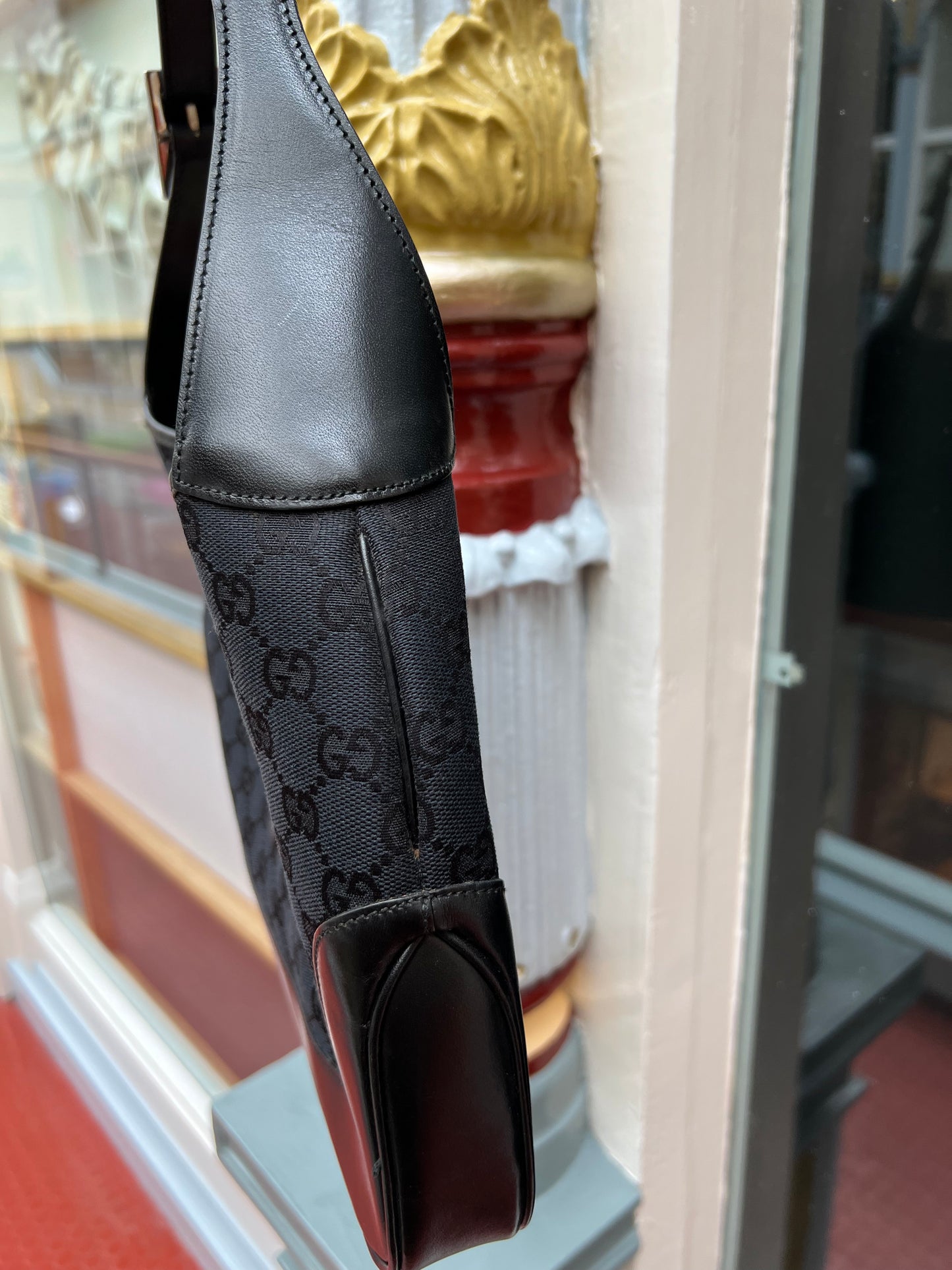Pre-loved Gucci Black GG Canvas and Leather Jackie O Hobo