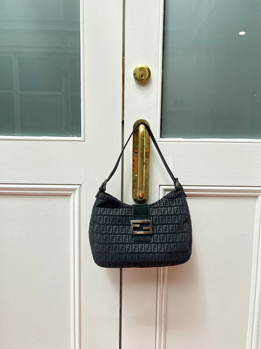 Pre-loved Fendi Velvet Zucchino Shoulder Bag Black