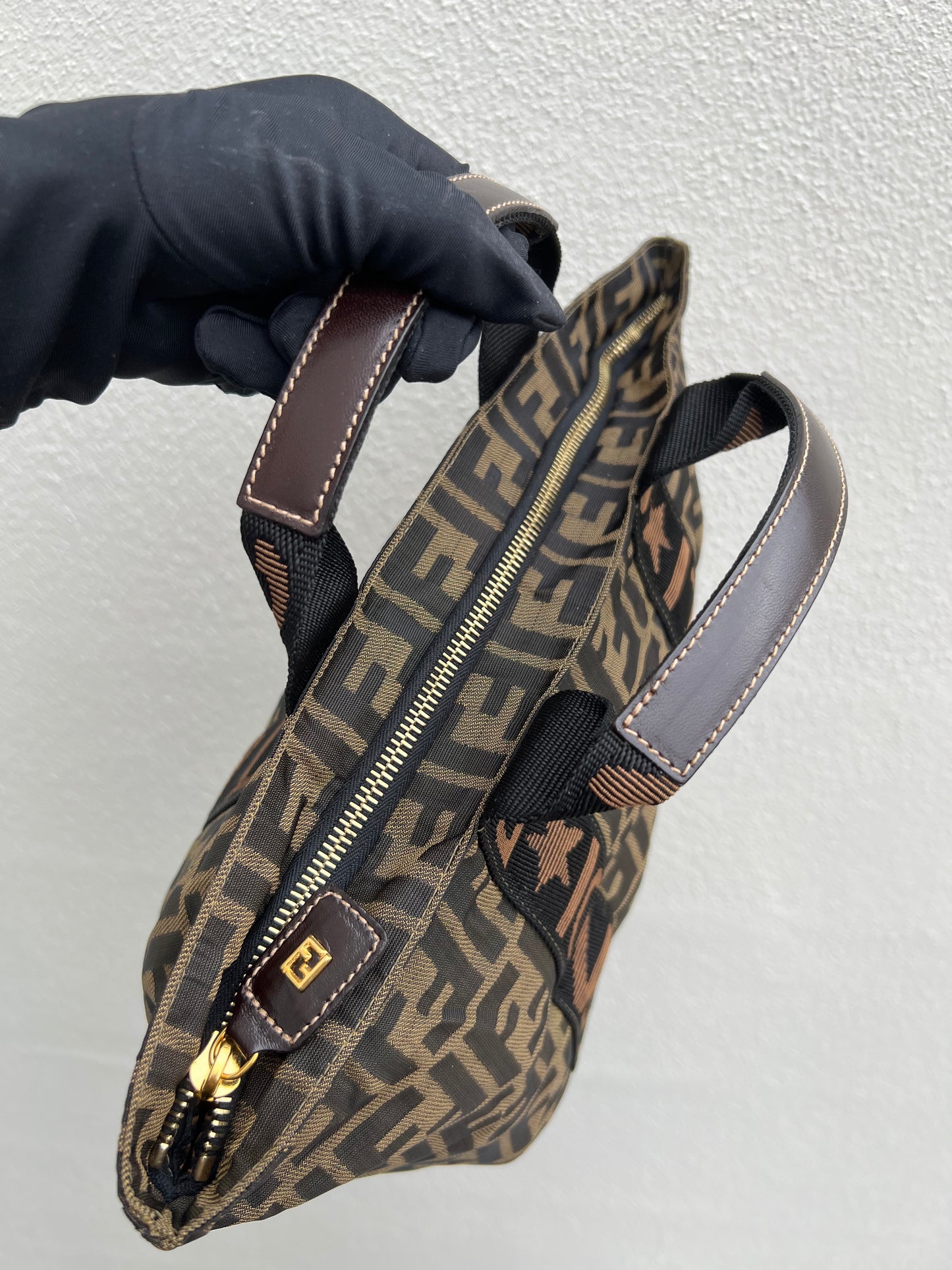 Pre-loved FENDI Zucca Canvas Hand Bag Brown