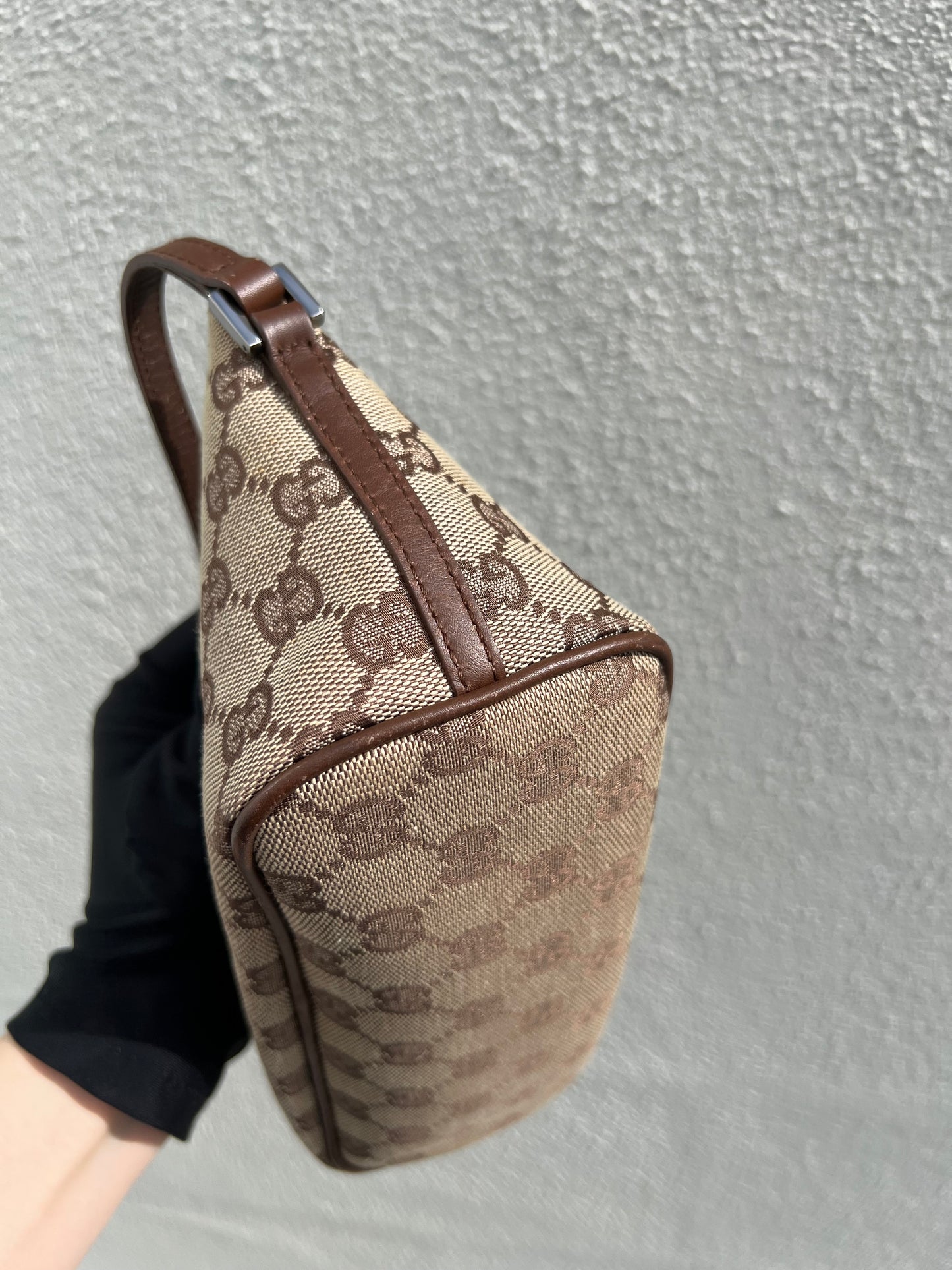 Pre-loved Gucci vintage GG Canvas Boat Baguette Bag Brown