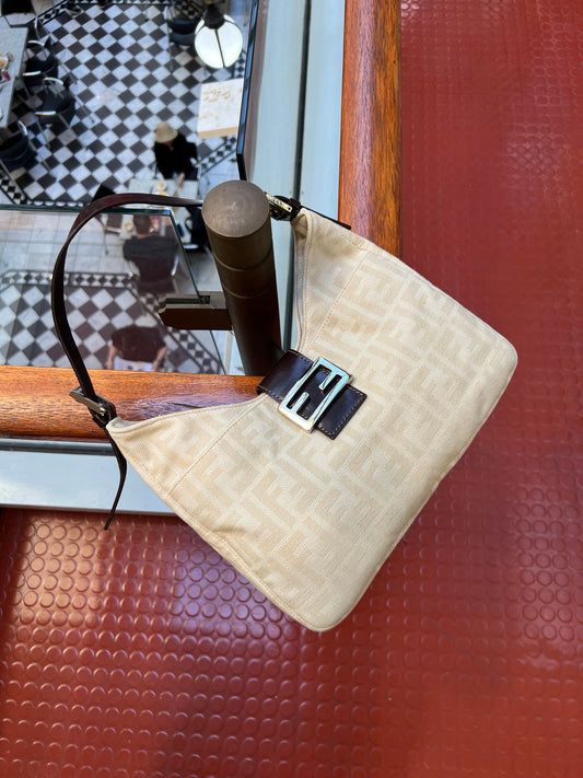 Pre-loved Fendi Zucca Canvas Mamma Baguette Shoulder Bag Cream