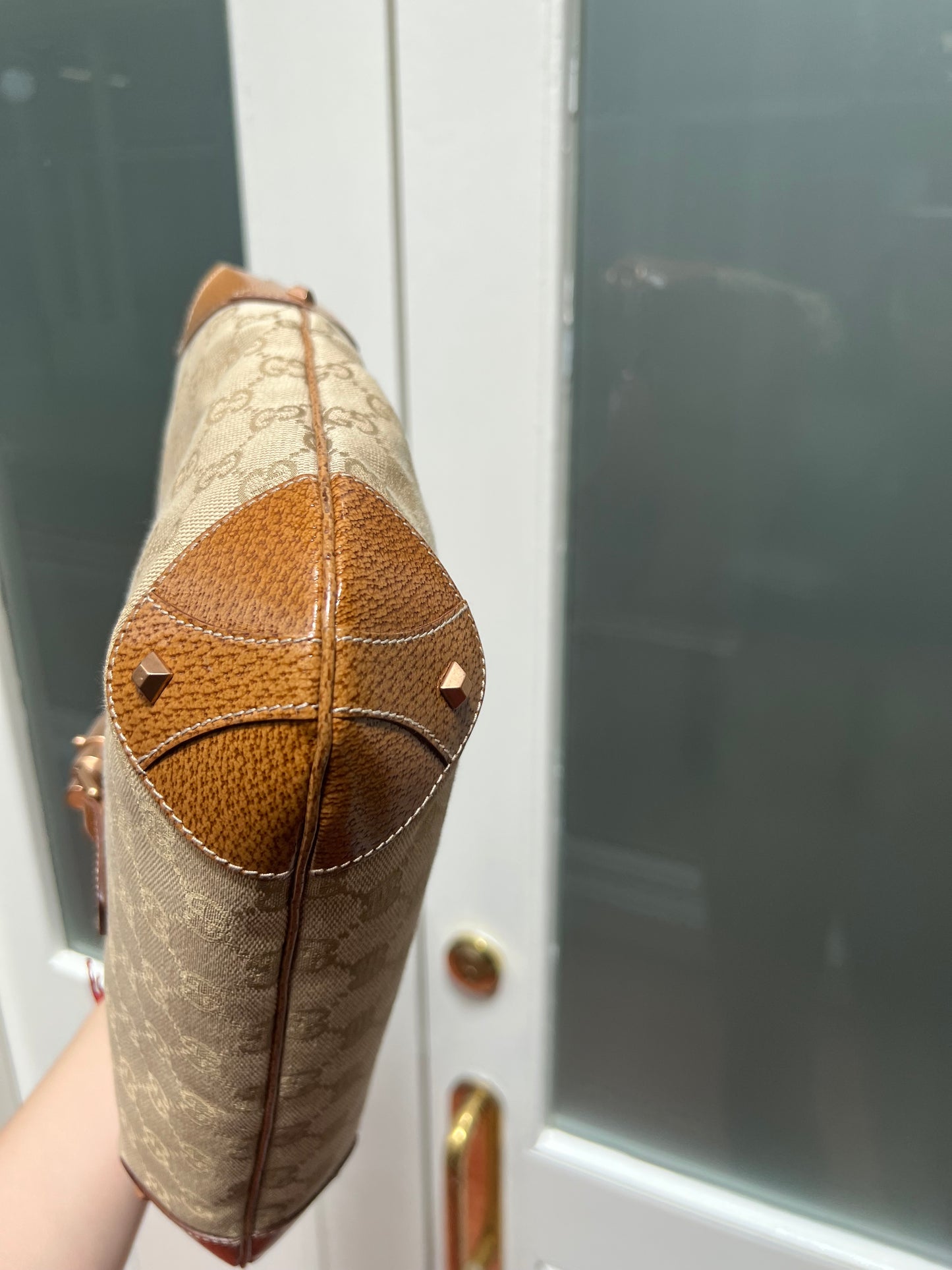 Pre-Loved Gucci Gg Canvas Nailhead Jackie Shoulder Bag