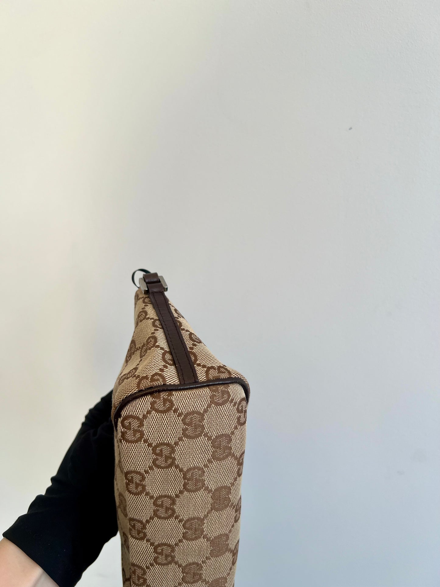 Pre-loved Gucci vintage GG Canvas Boat Baguette Bag Brown