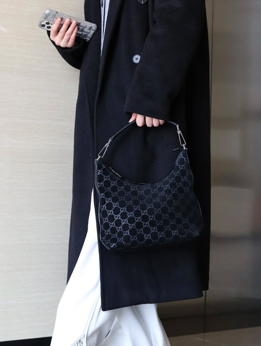 Pre-loved Gucci Vintage Black Suede Monogram Hobo Shoulder Bag