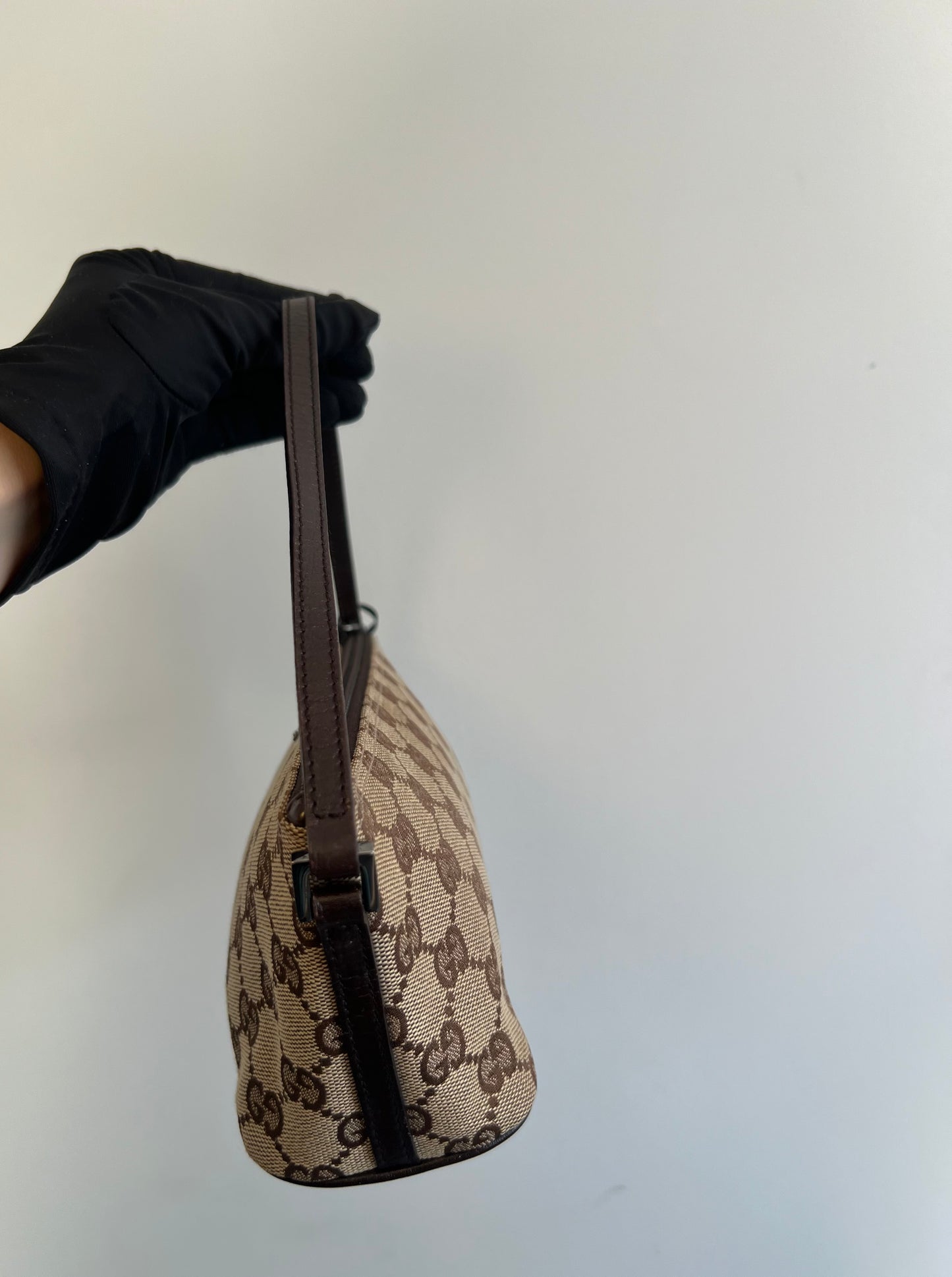 Pre-loved Gucci vintage GG Canvas Boat Baguette Bag Brown