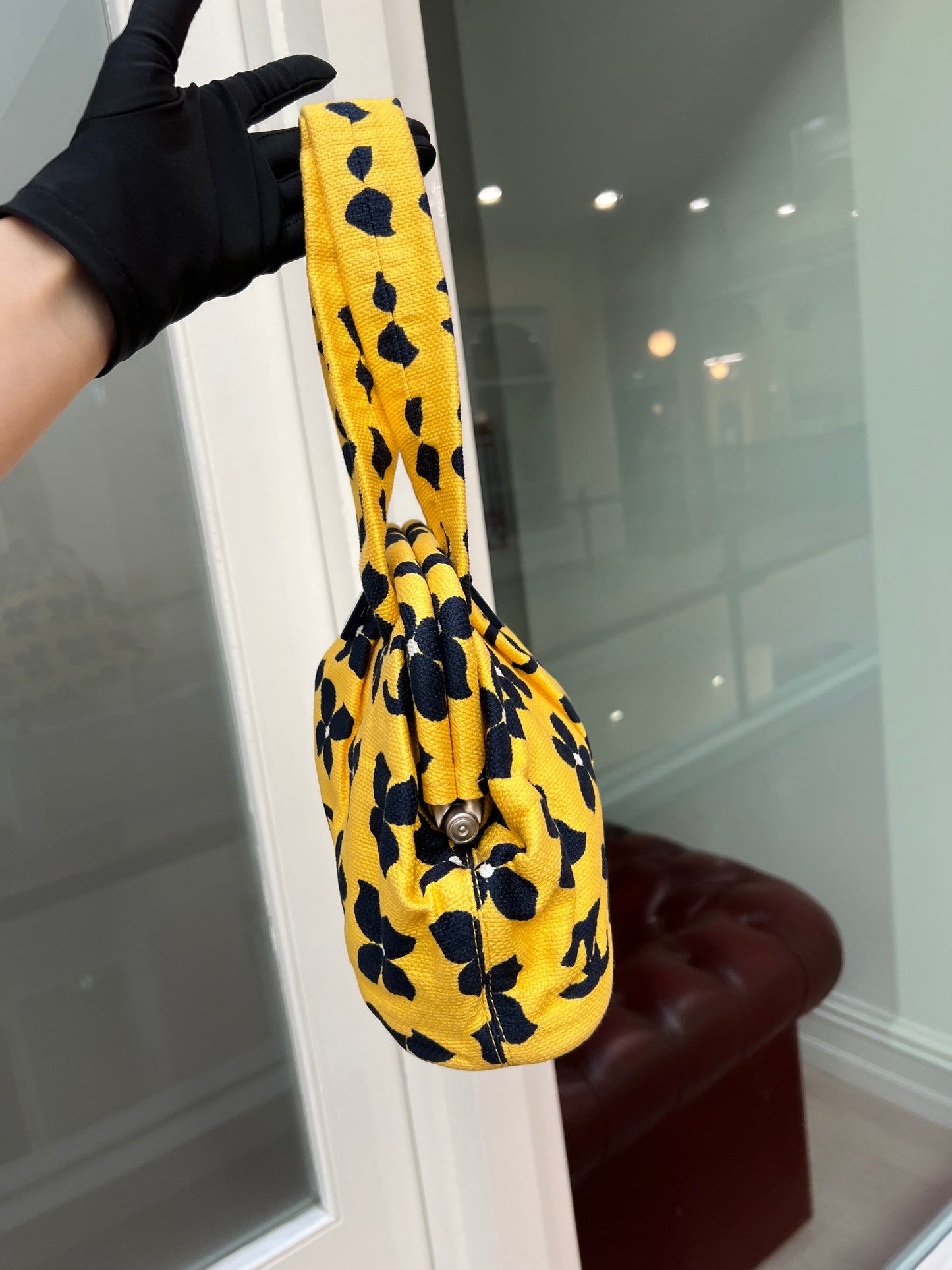 Pre-loved Vintage Chanel Printed CC Logo Framed Floral Bag Yellow 2002