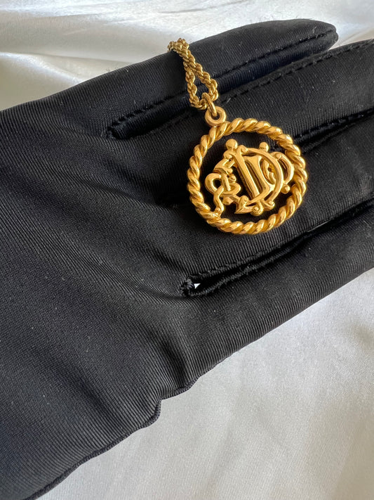 Pre-loved Christian Dior Emblem Logo Pendant Necklace Gold Plated