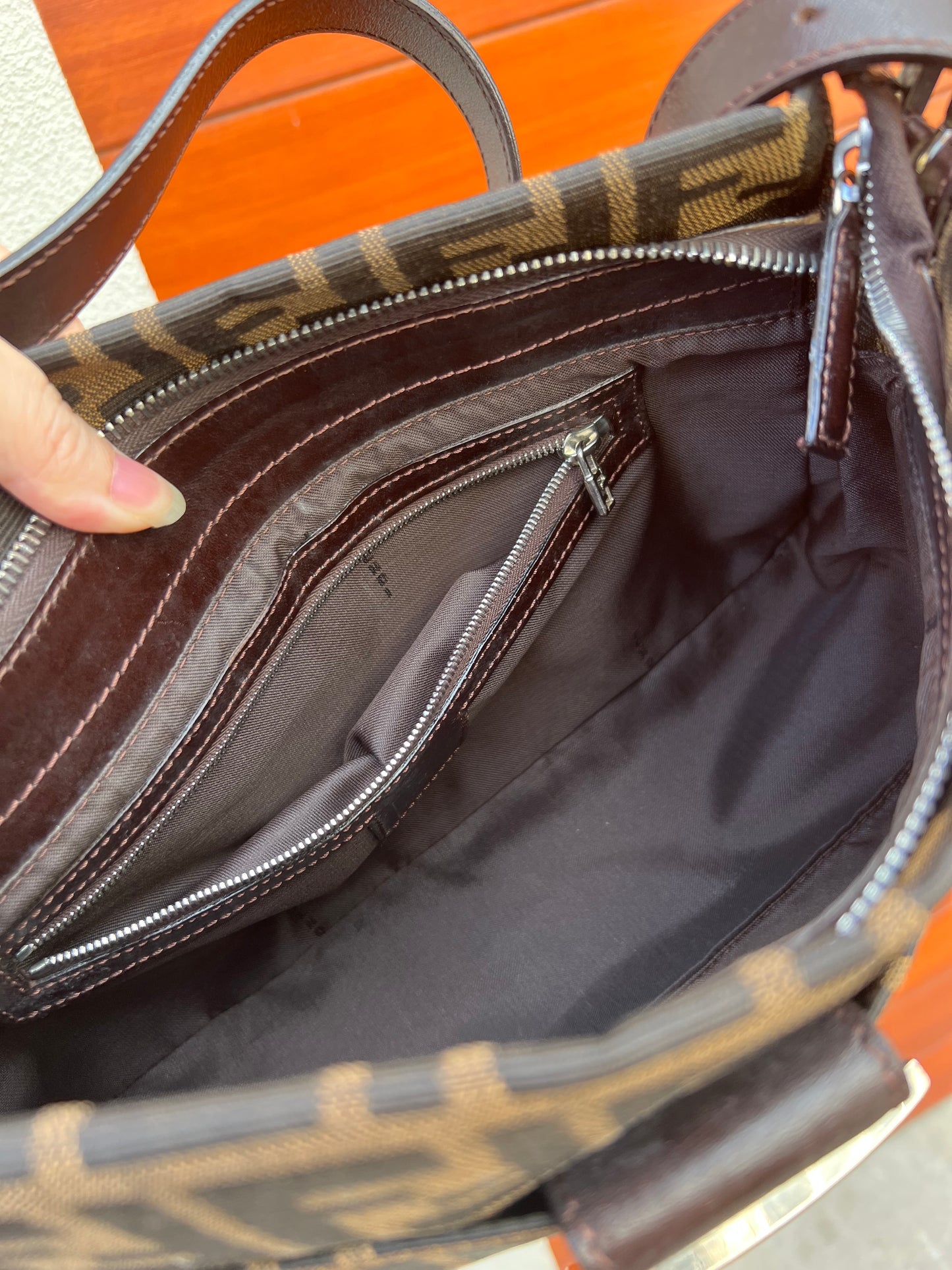 Pre-loved Fendi Zucca FF Mamma Forever Baguette Flap