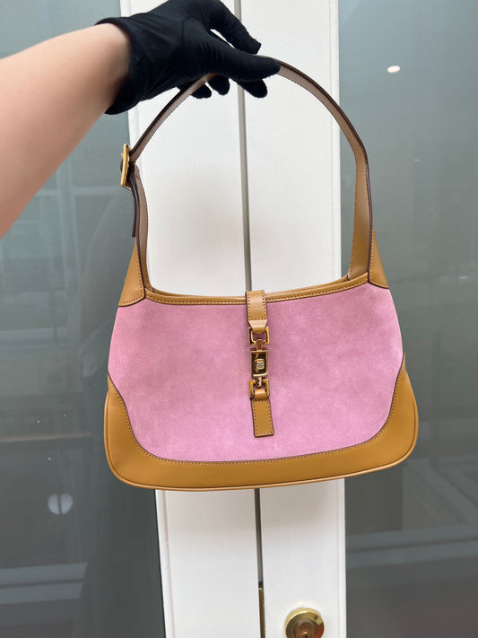 Pre-loved Gucci Vintage Pink Jackie Suede Bag With Gold Hardware Small