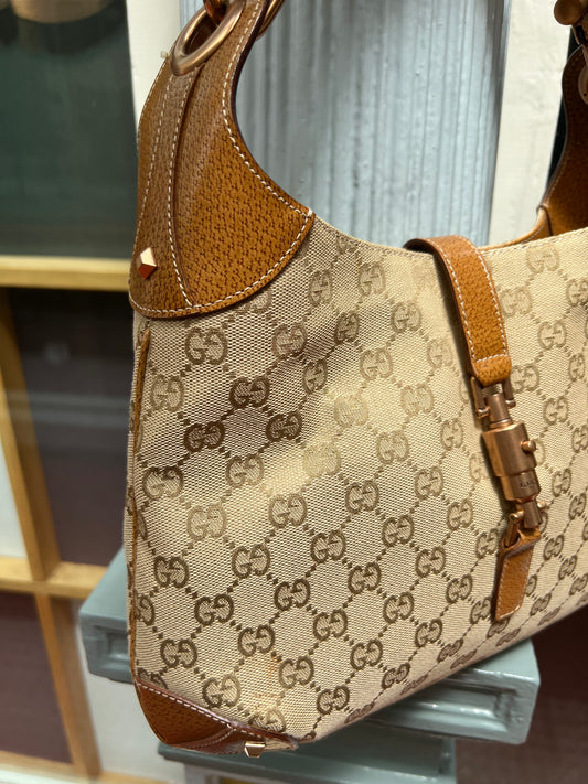 Pre-Loved Gucci Gg Canvas Nailhead Jackie Shoulder Bag
