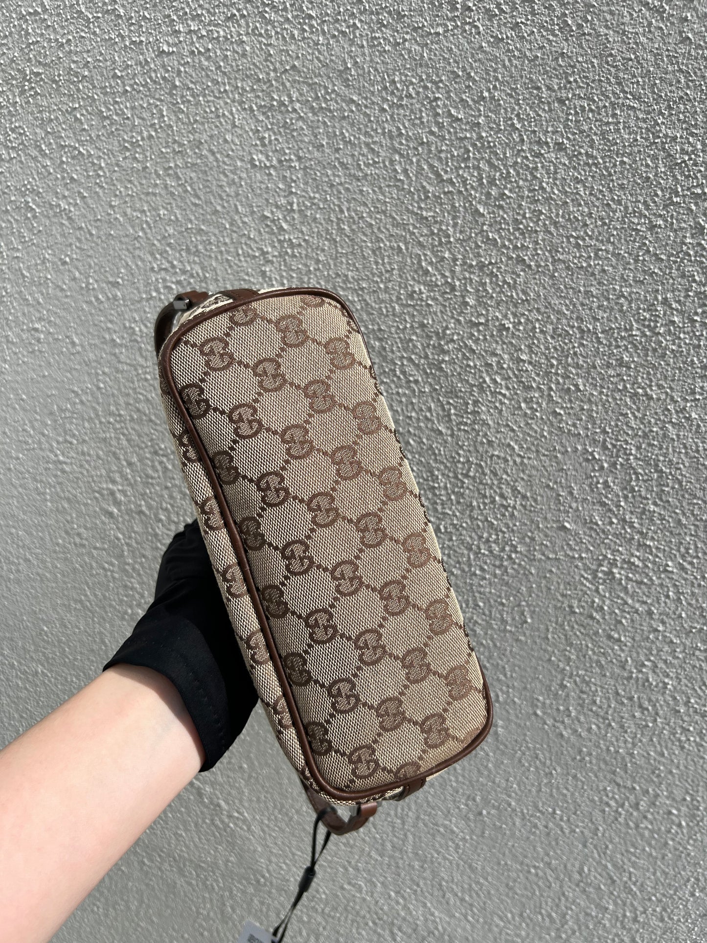 Pre-loved Gucci vintage GG Canvas Boat Baguette Bag Brown