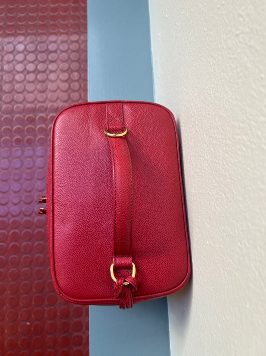 Pre-loved Chanel Vintage CC Caviar Vanity Case Leather Handbag Red