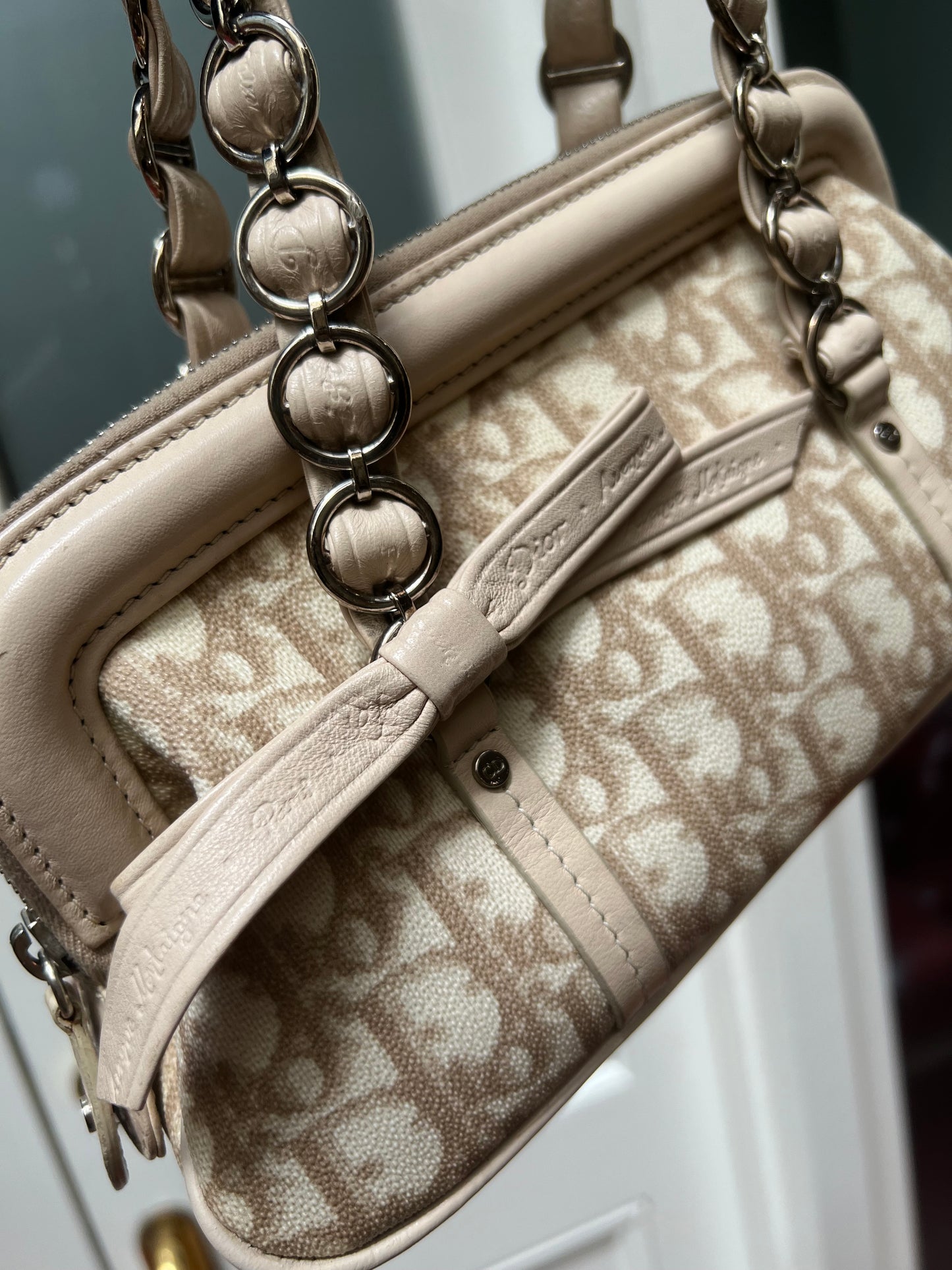 Pre-loved Dior Beige/White Coated Canvas Diorissimo Romantique Trotter Satchel 2008