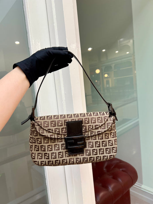 Pre-loved Fendi Vintage Zucchino Pattern Baguette Handbag Brown