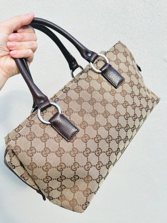 Pre-loved Gucci GG Canvas Boston Bag Brown