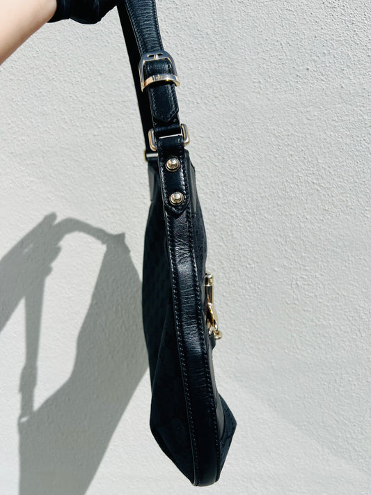 Pre-loved Gucci Horsebit Hasler Hobo Shoulder bag Black