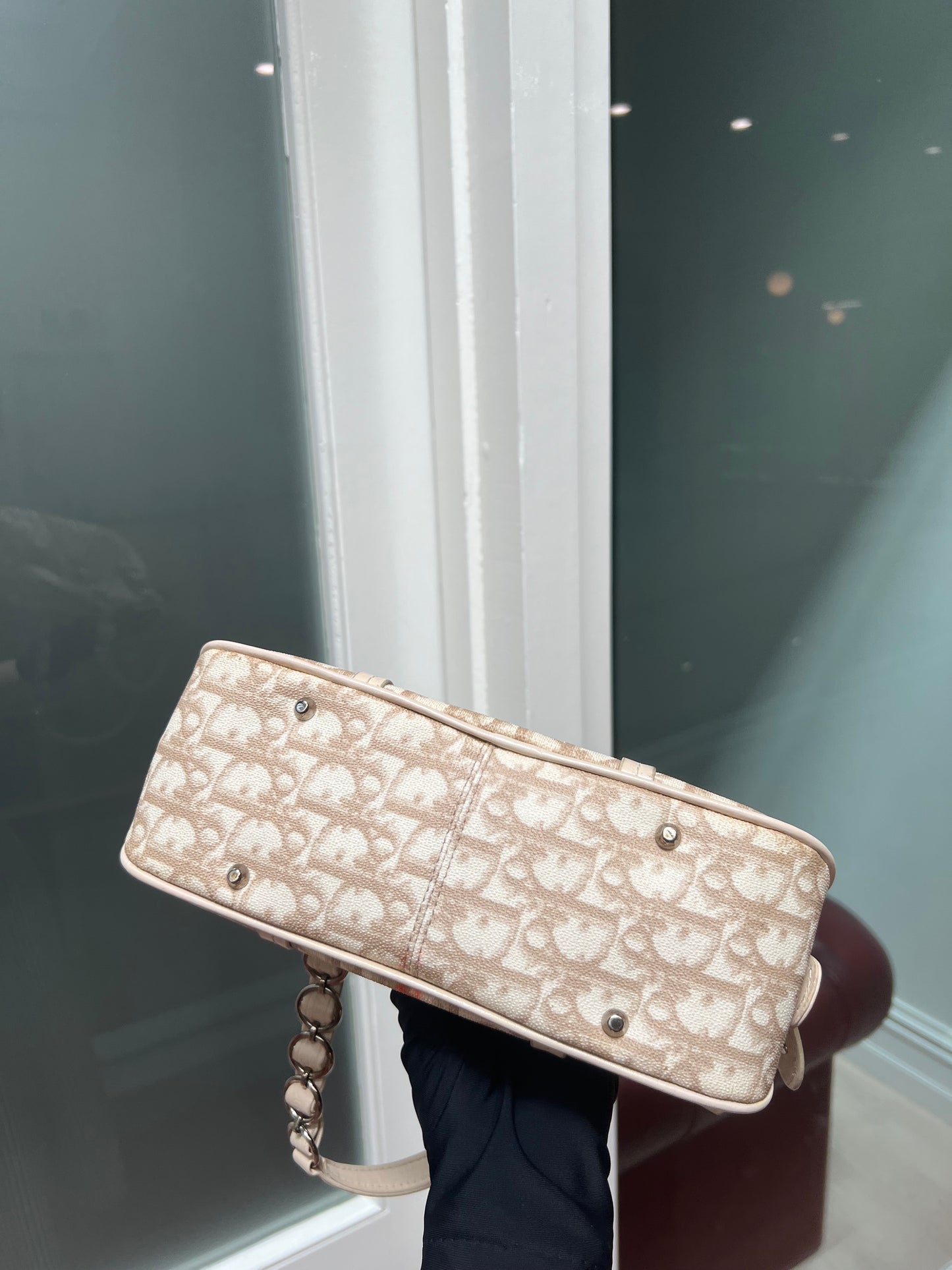 Pre-loved Dior Beige/White Coated Canvas Diorissimo Romantique Trotter Satchel 2008