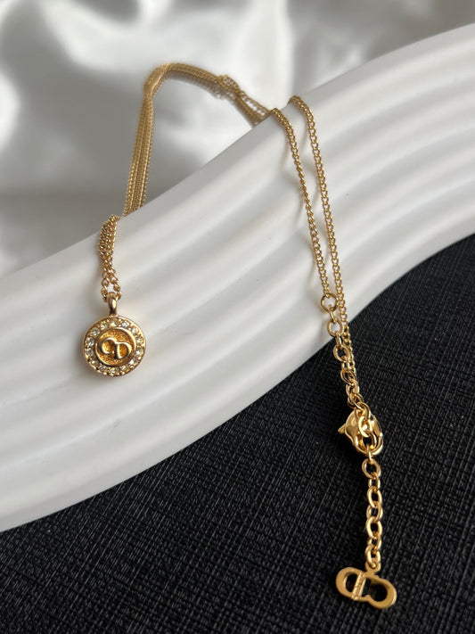 Pre-loved Christian Dior Vintage CD Pendant Crystal-embellished Necklace