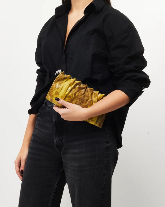 Pre-loved GUCCI Vintage Yellow Python Leather Karung Frame Clutch