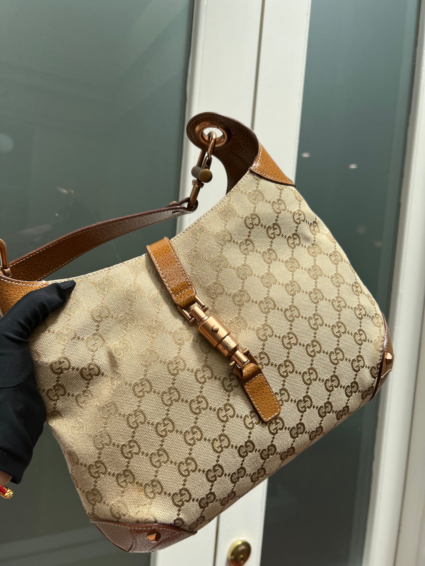 Pre-Loved Gucci Gg Canvas Nailhead Jackie Shoulder Bag