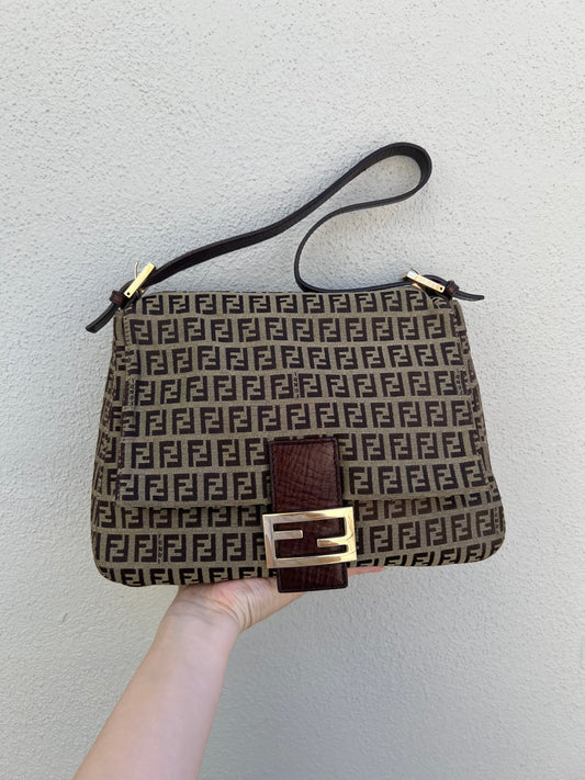 Pre-loved Fendi Vintage Zucchino Pattern Baguette Mamma Handbag