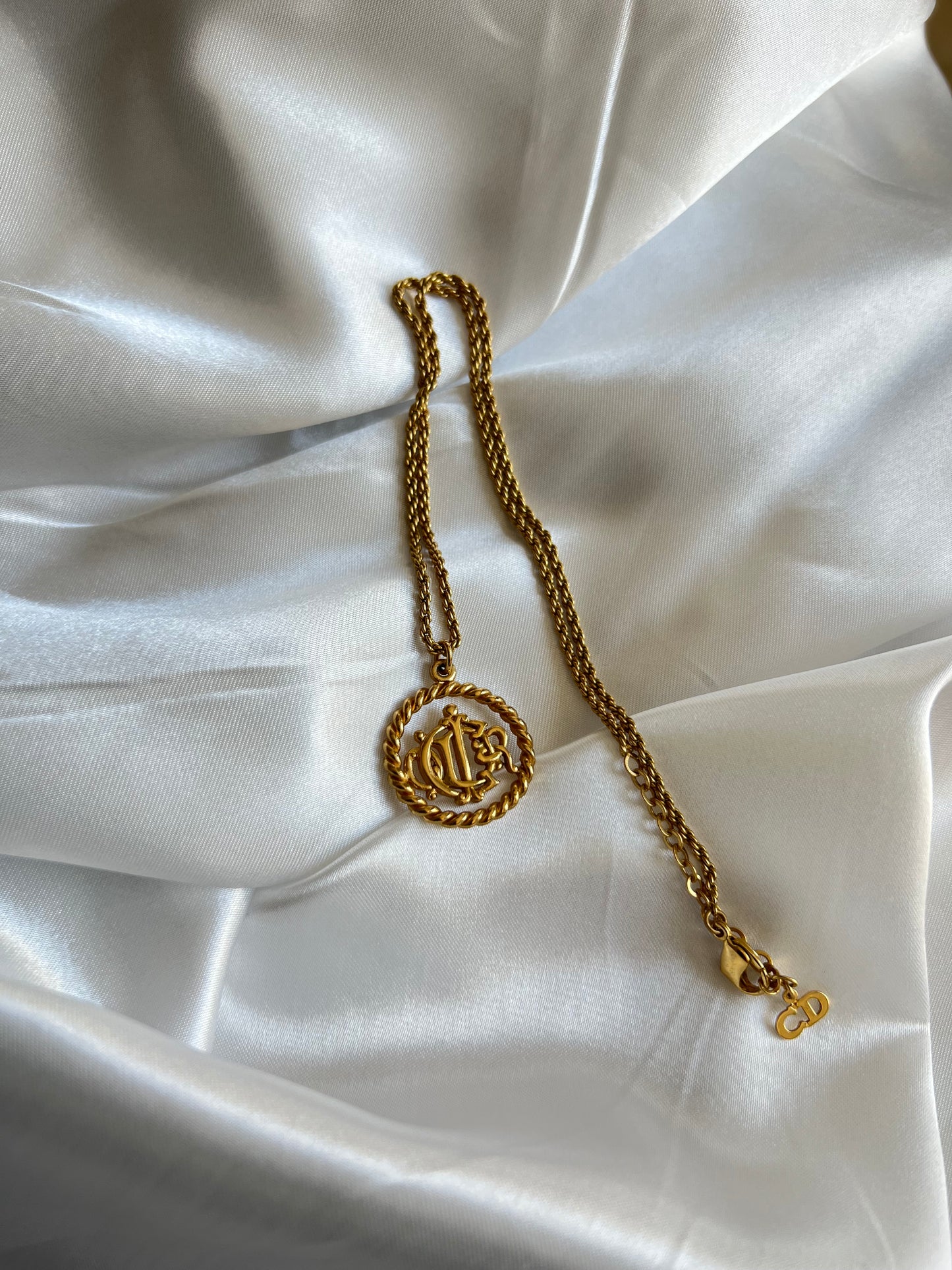 Pre-loved Christian Dior Emblem Logo Pendant Necklace Gold Plated