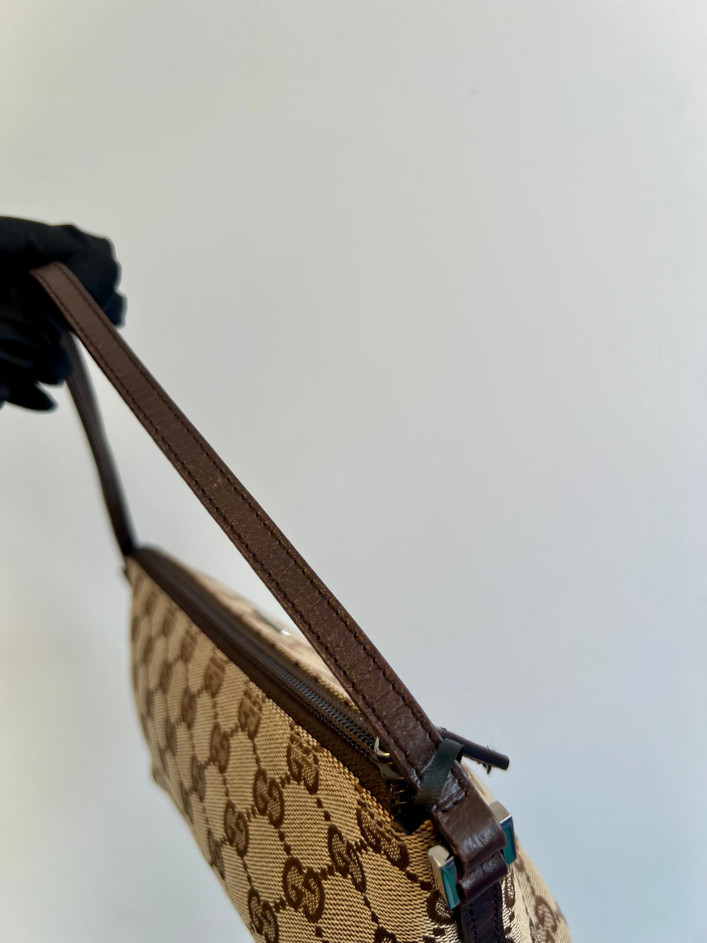 Pre-loved Gucci vintage GG Canvas Boat Baguette Bag Brown