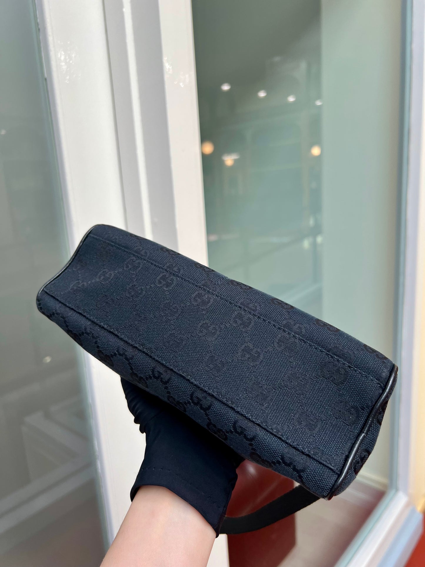 Pre-loved Gucci GG Monogram Half Moon Pochette Shoulder Bag Black