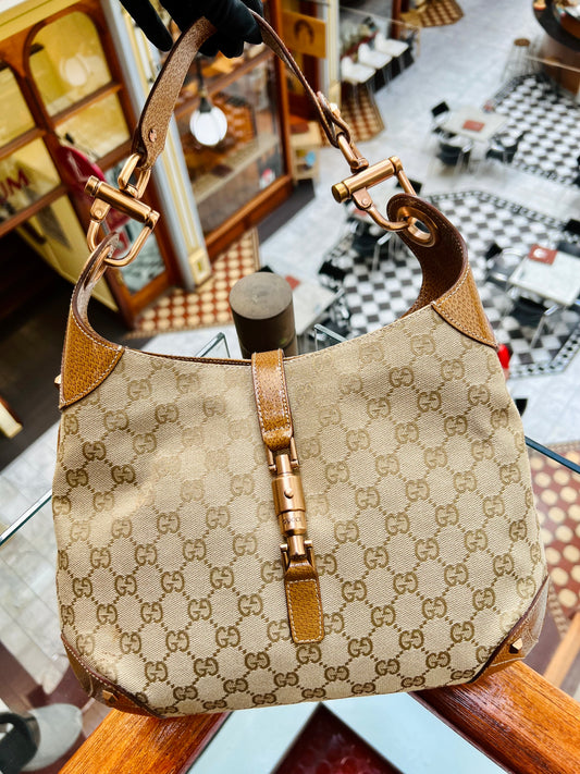 Pre-Loved Gucci Gg Canvas Nailhead Jackie Shoulder Bag
