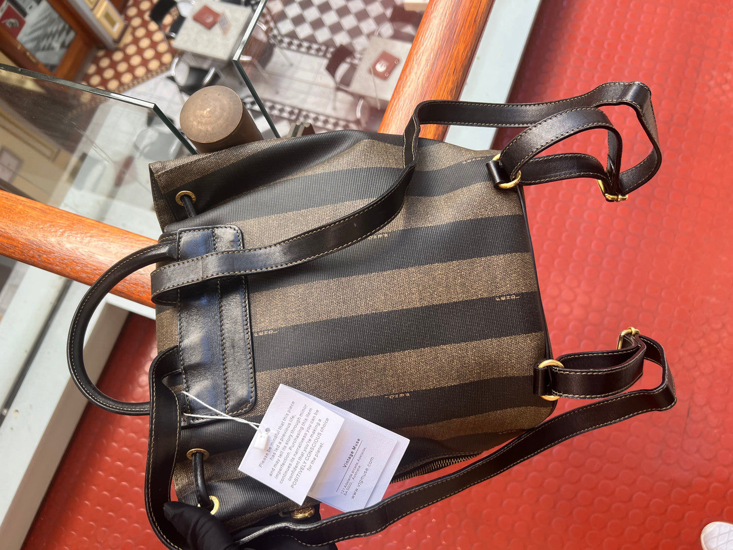 Pre-loved Fendi Vintage Backpack in Brown Pequin Striped