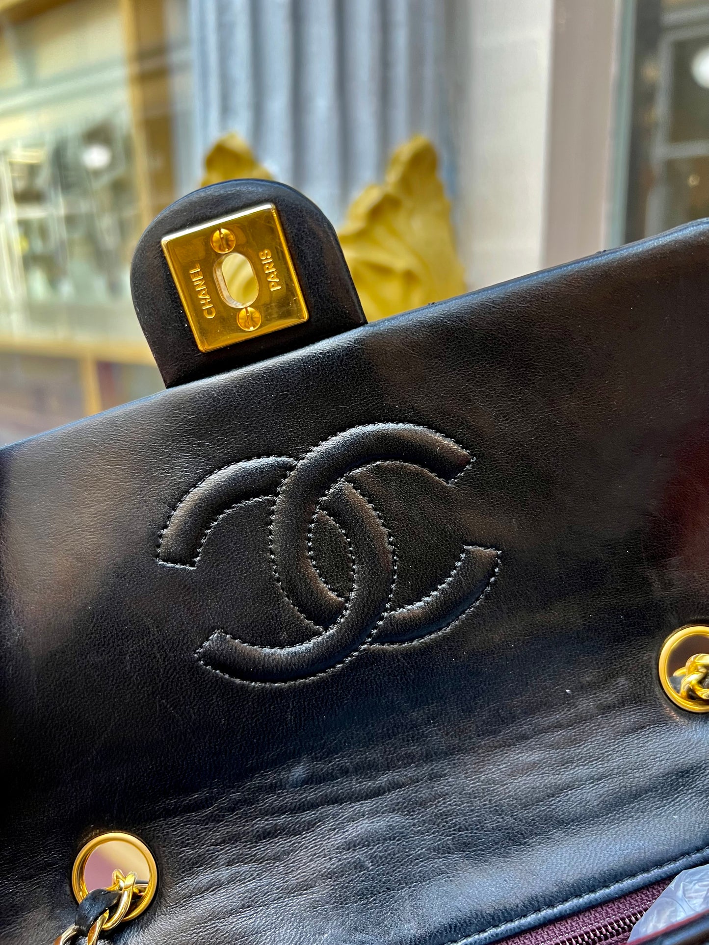 Pre-loved Chanel Vintage Mini Classic Flat 20cm Lambskin Shoulder Bag 90s