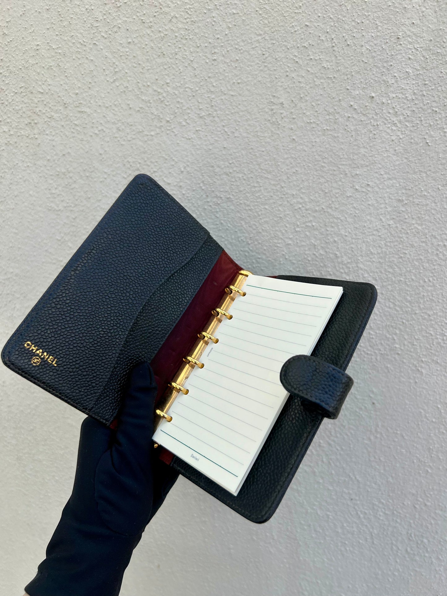 Pre- loved Chanel pocket book Cover Black Caviar Leather Notebook Cover