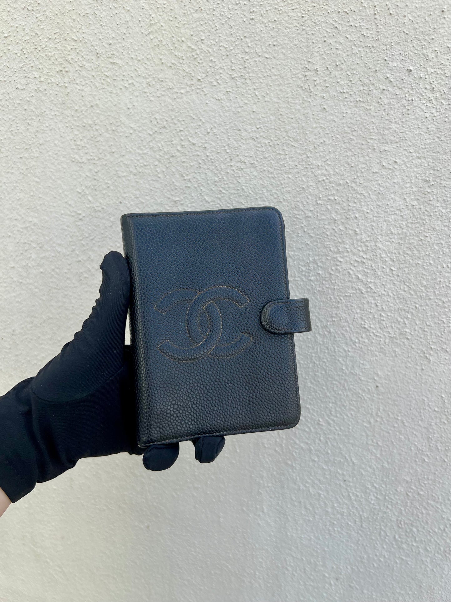 Pre- loved Chanel pocket book Cover Black Caviar Leather Notebook Cover
