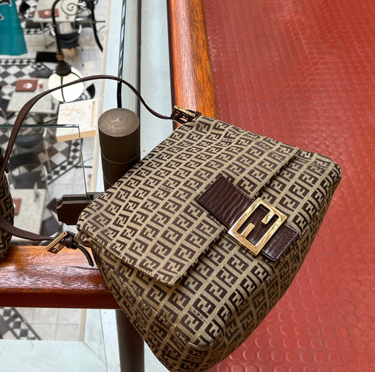 Pre-loved Fendi Vintage Zucchino Pattern Baguette Mamma Handbag