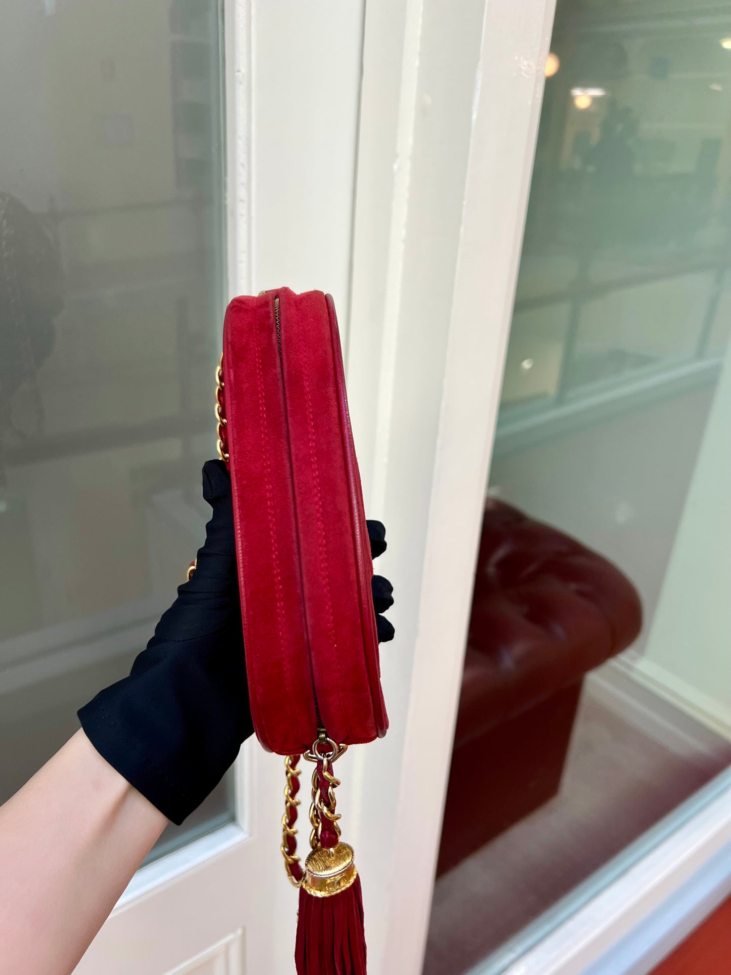 Pre-loved Chanel Vintage Oval CC Tassel Crossbody Bag Suede 90s