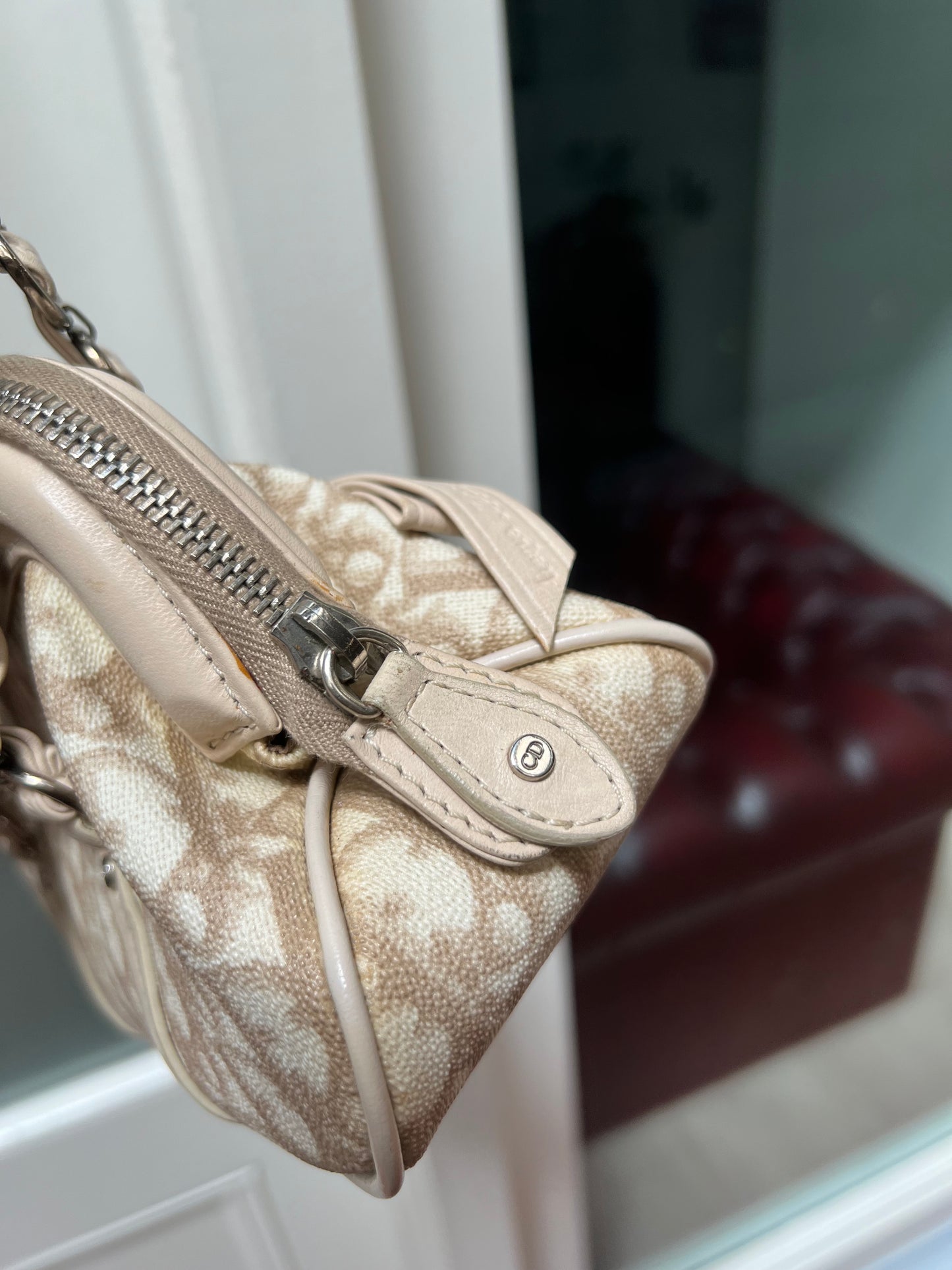 Pre-loved Dior Beige/White Coated Canvas Diorissimo Romantique Trotter Satchel 2008
